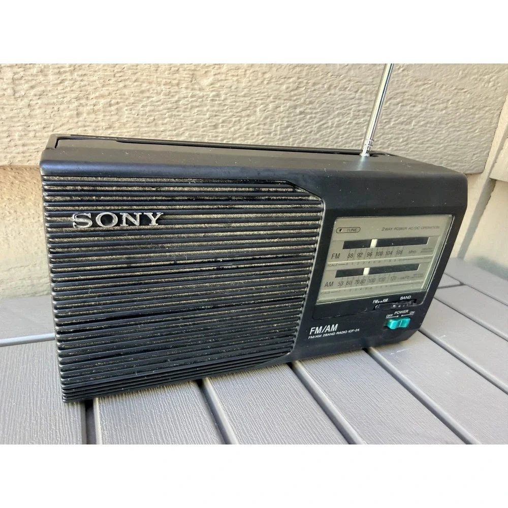 Sony ICF-24 Portable FM AM 2-Band Radio Black Analog Tuner AC Battery Powered BQ
